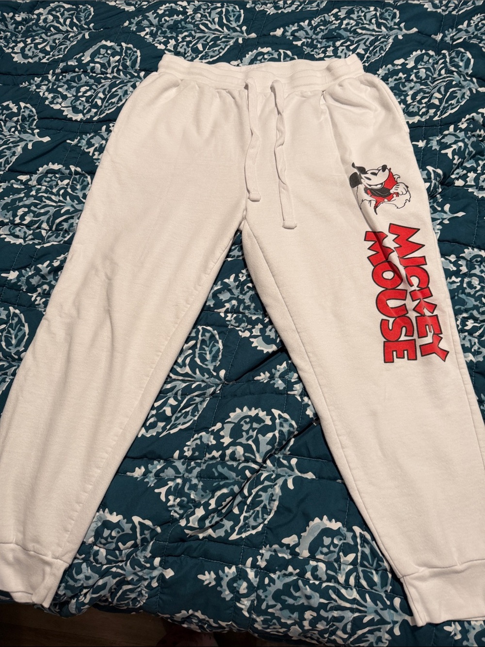 White Mickey Mouse Graphic Sweatpants - Casual Joggers